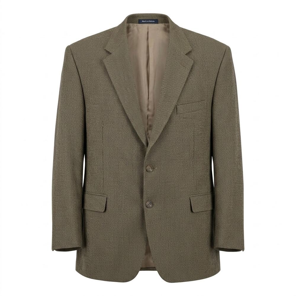 Chaps 100% Lambswool Brown Houndstooth Blazer Sport Coat Men Size 48L